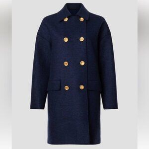 Harris Wharf London Coat Navy Blue Wool Blend Jacket Gold Button Size 38 US 2